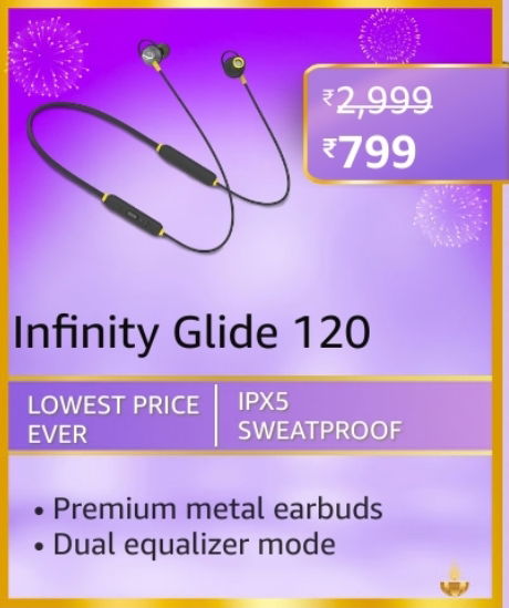 Infinity (JBL) Glide 120 Metal in-Ear Wireless Flex Neckband with Bluetooth 5.0 and IPX5 Sweatproof (Black and Yellow)