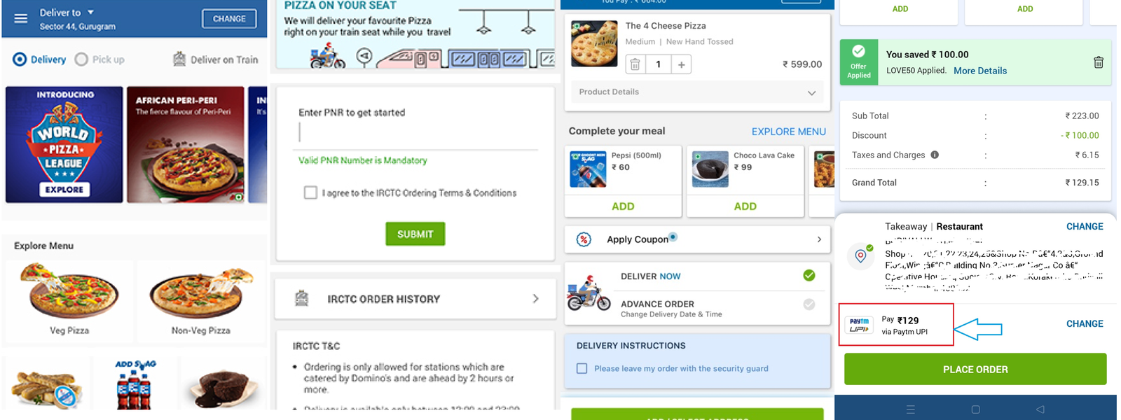Steps to Order Domino's Pizza on Train