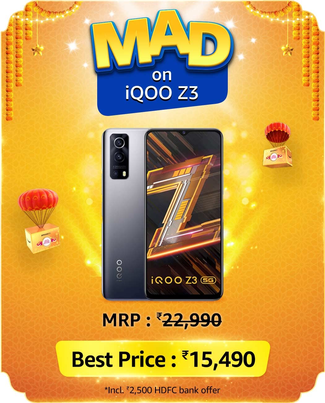 GREAT INDIAN FESTIVAL | Buy iQOO Z3 5G + Extra 10% ICICI/Kotak Bank/Rupay Card Off