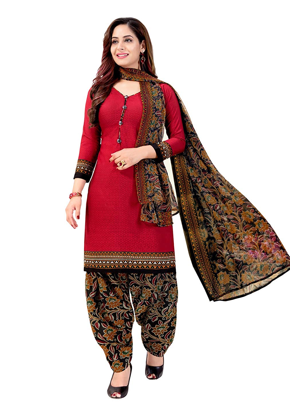 Buy Rajnandini Women's Red Crepe Printed Unstitched Salwar Suit Dress Material