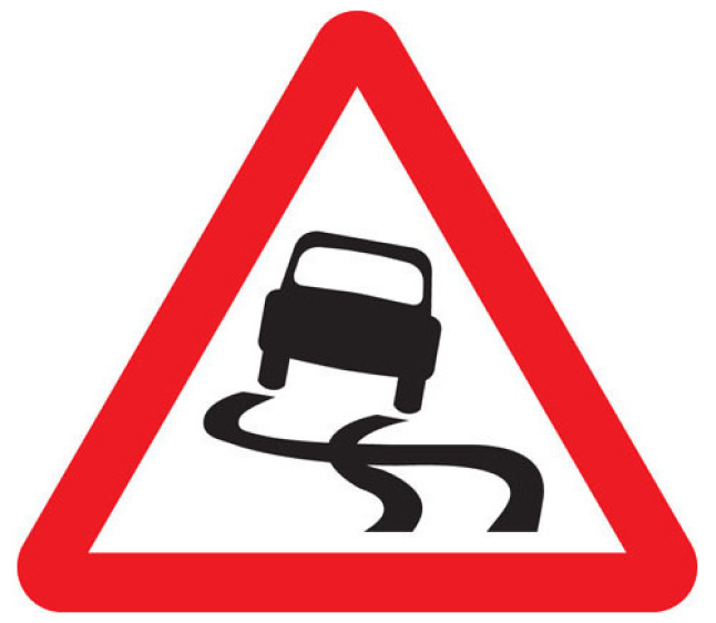 Slippery Road ahead Sign