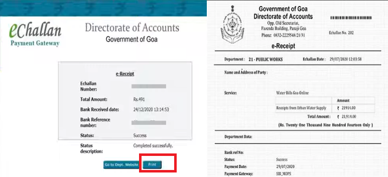 Download Goa water bill Receipt Online