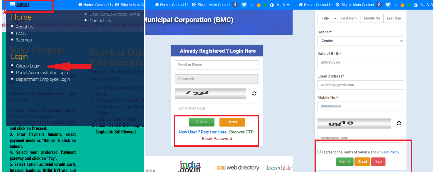 Register as a BMC user to make water Bill Payments