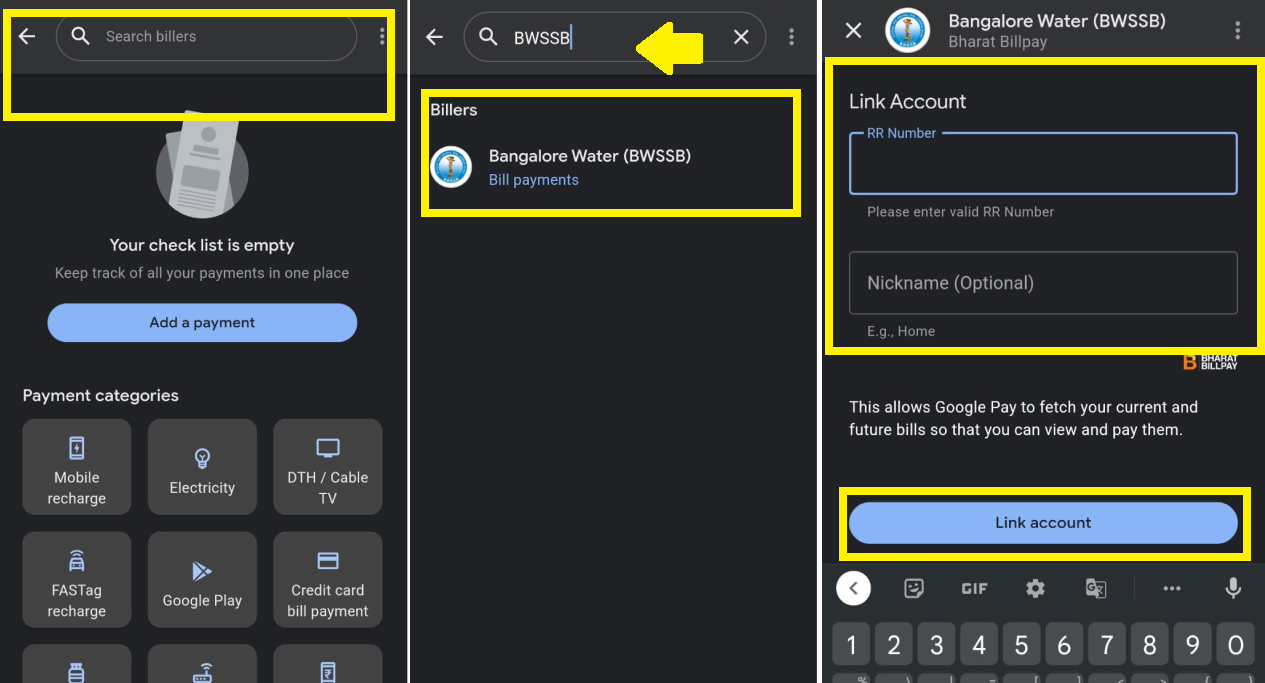 Pay BWSSB Water bill Using UPI Payment apps