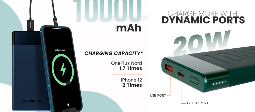 Ambrane 10000 mAh Lithium Polymer Stylo-10k Power Bank 