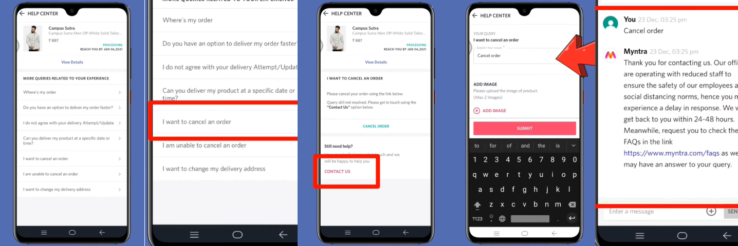 How to cancel order on Myntra