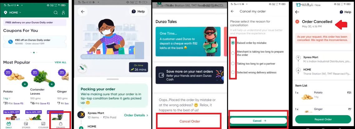 How to Cancel Order on Dunzo?