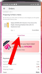 Cancel Order On nykaa