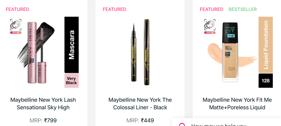 makeup products name list