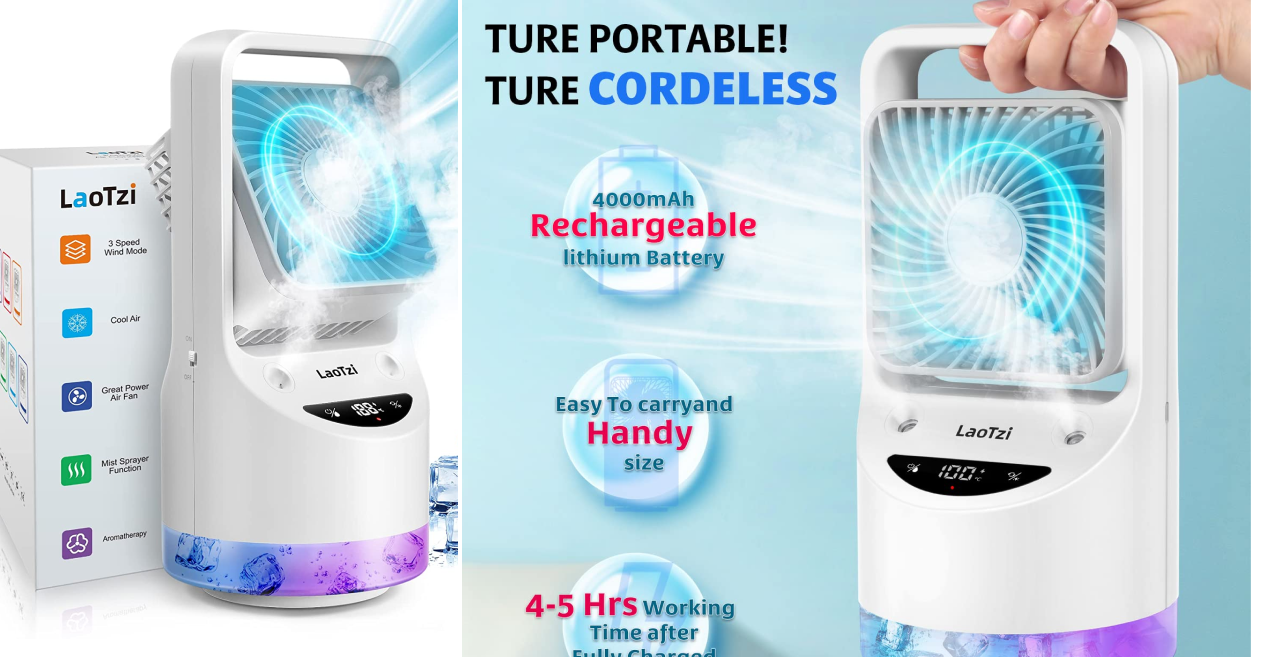 Rechargeable Portable Air Conditioner Fan, Evaporative Mini Air Conditioner