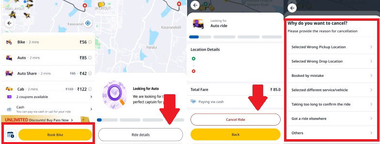 Cancel ride on Rapido