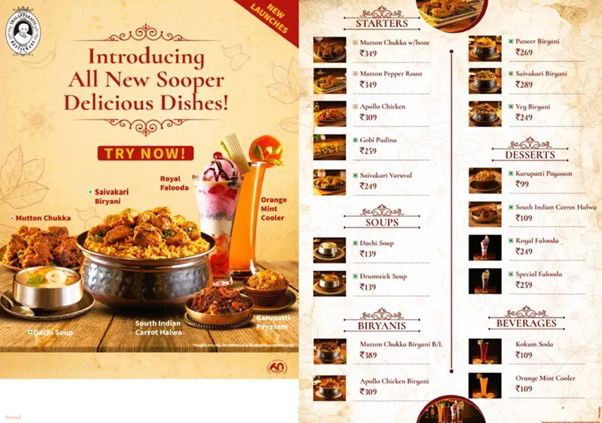 Thalapakkati Biryani menu