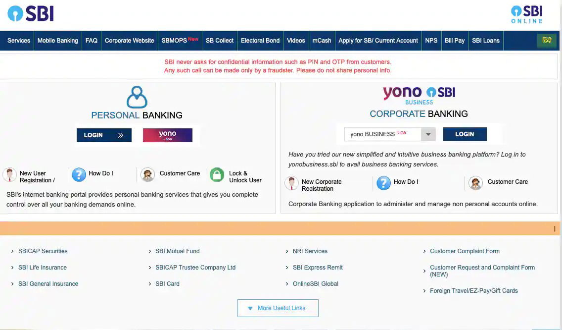 SBI Online Personal Banking Login