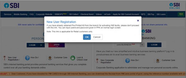 SBI Online Personal Banking Login