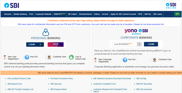 SBI Online Personal Banking Login