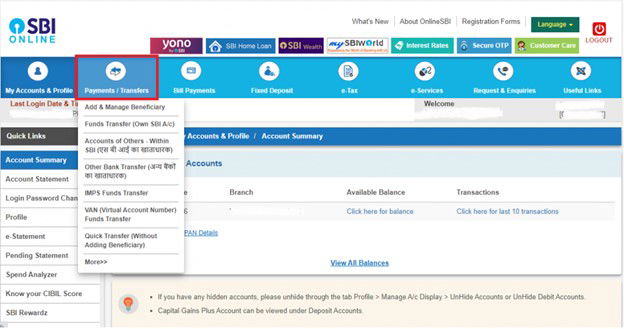 sbi online process of moving money 2