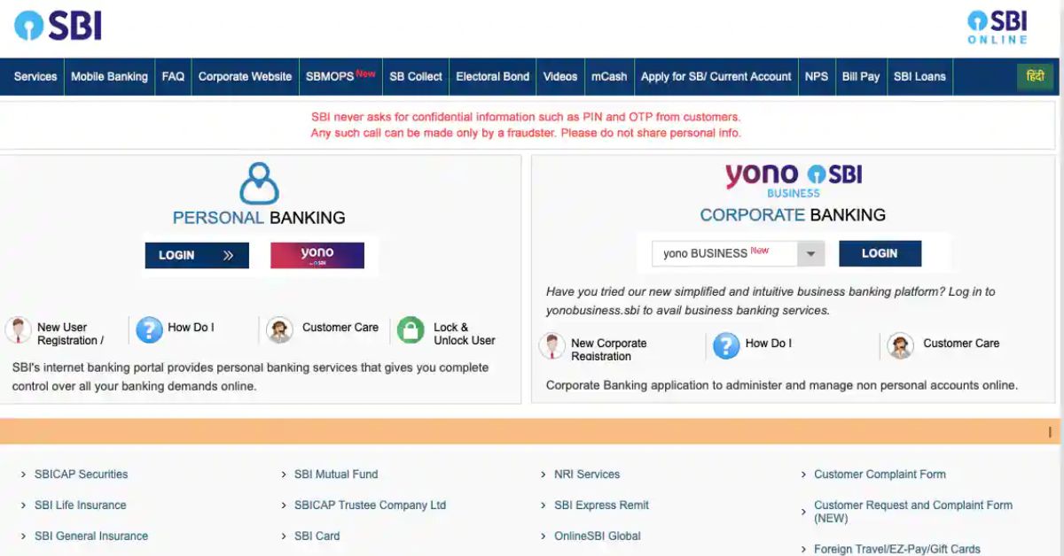 SBI Online Personal Banking Login, Registration, Check Balance