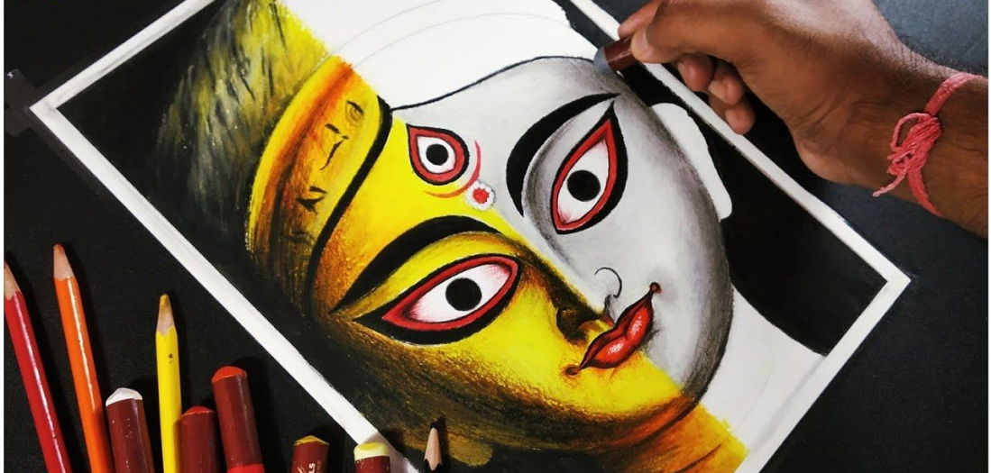 Poster Image of Durga Maa Drawing With Colour