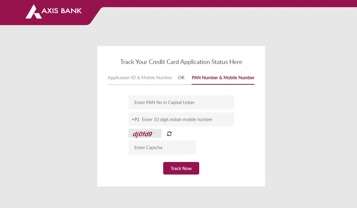 Via Mobile Number and PAN axis bank credit card status
