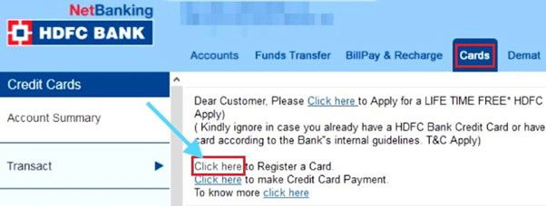 hdfc credit card net banking