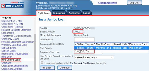 hdfc credit card login