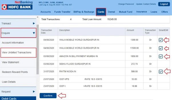 hdfc credit card login
