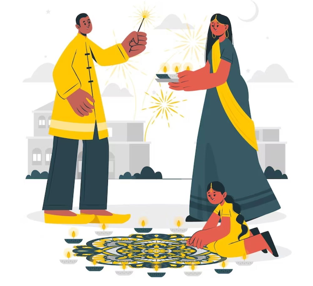 People celebrating Diwali | Drawing for Diwali
