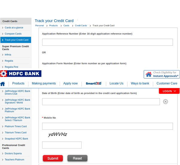 hdfc credit card status