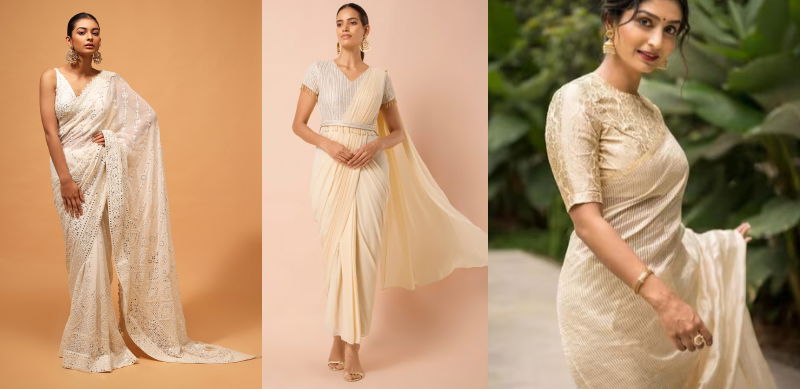 Sparkling Ivory Saree for Farewell