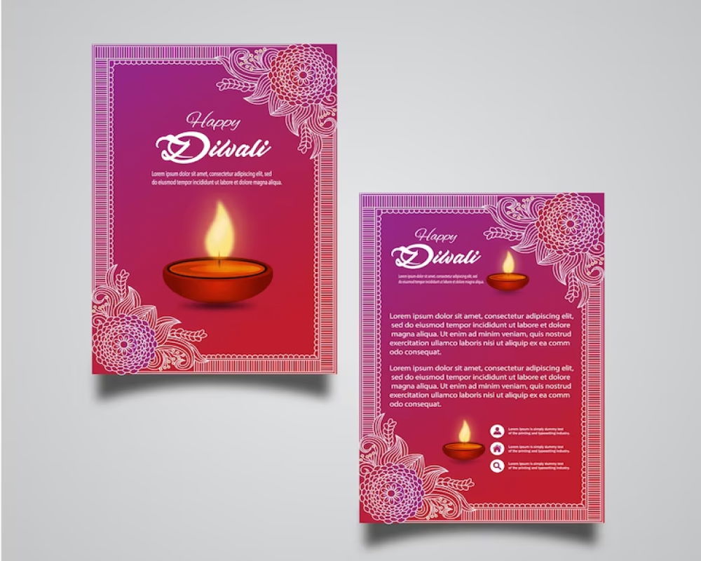 Traditional Diwali Card with Diyas & Rangoli