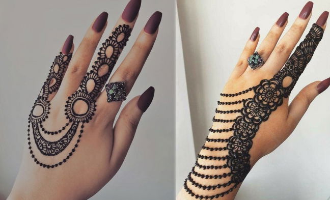 Draping Pearls Back Hand Mehndi Design