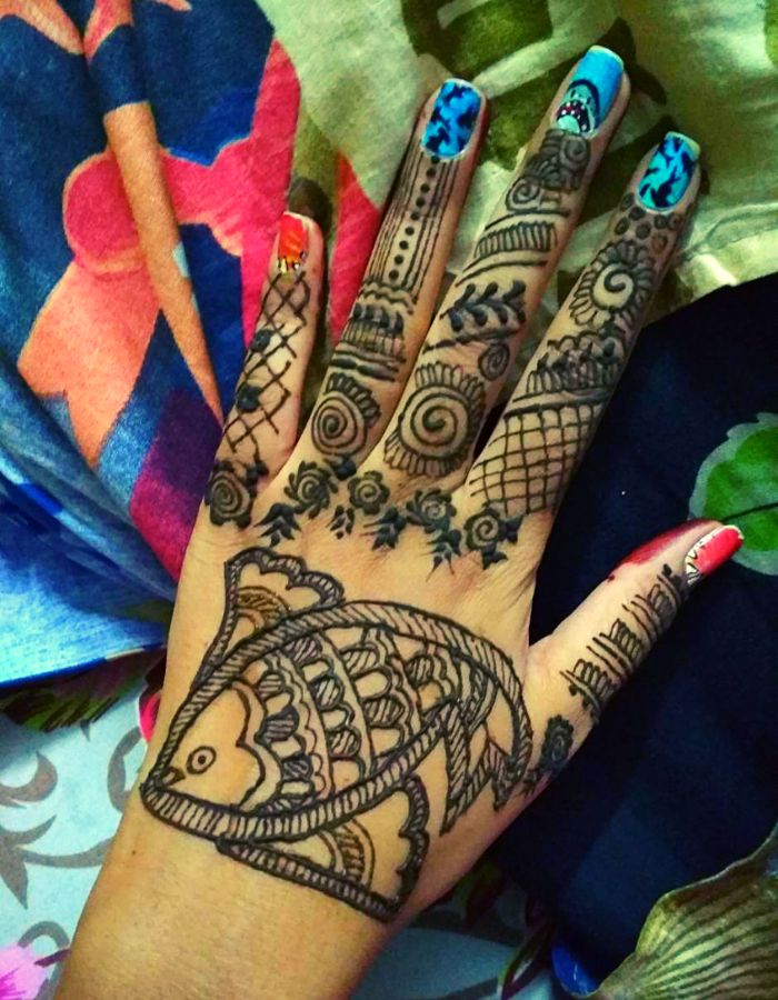 back hand mehendi design for fingers