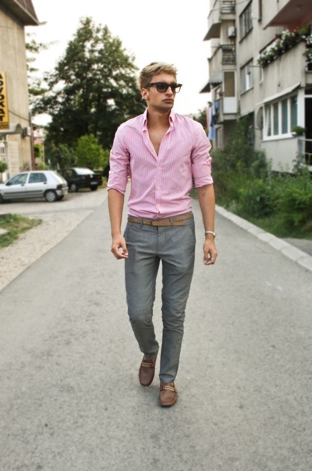 PINK SHIRT WITH PLAID PANTS