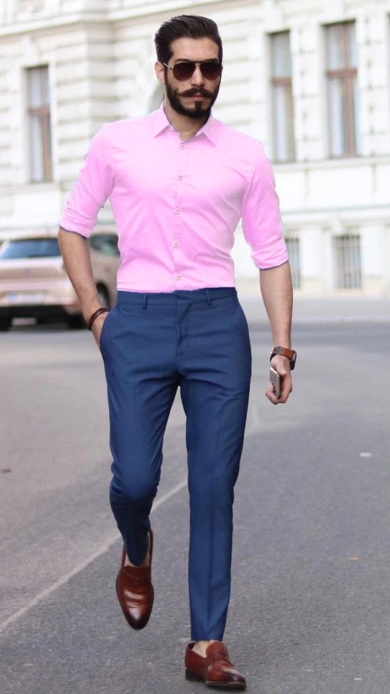 PINK SHIRT WITH VIOLET PANTS