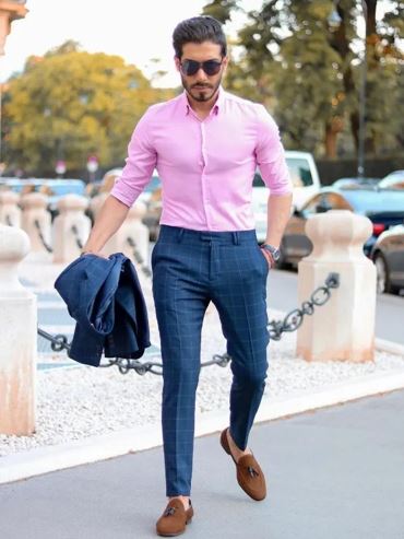 Pink shirt with stripped pant