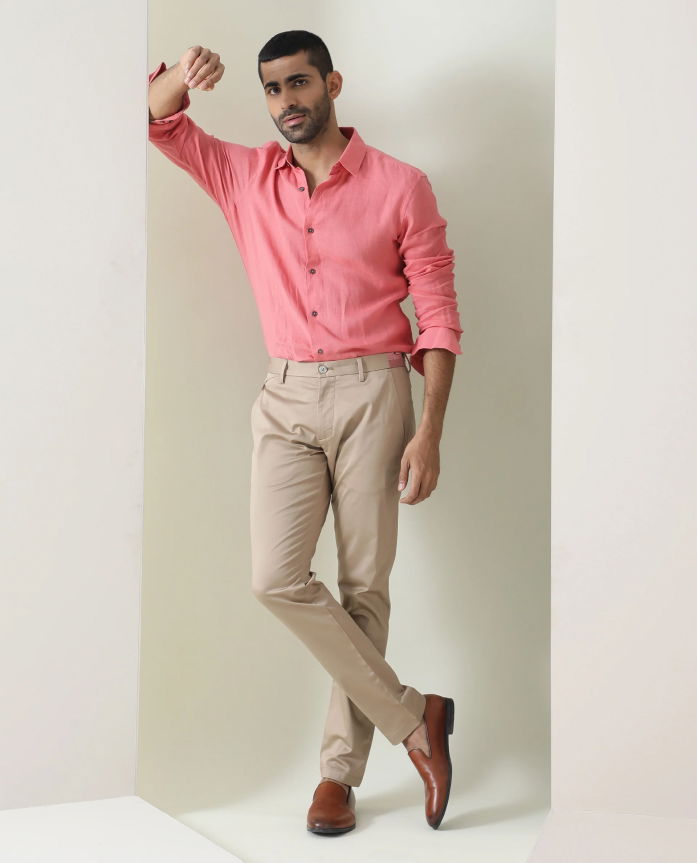PINK SHIRT WITH BEIGE PANTS | pink shirt combination pant