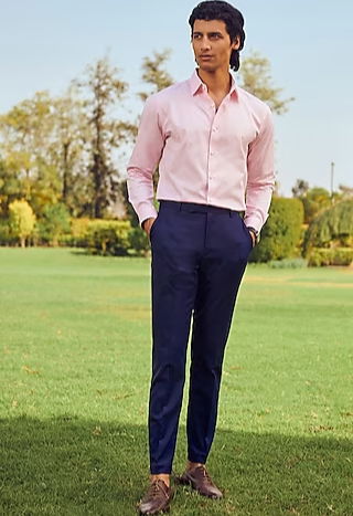 LIGHT PINK SHIRT WITH NAVY BLUE PANTS | pink shirt combination pant