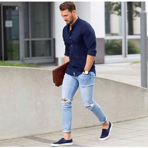 Light Blue Jeans with Navy Blue Shirt