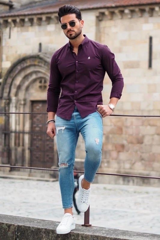 Blue Jeans Matching Purple Shirt | shirt and jeans combination