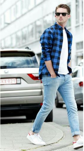 Blue Jeans with Blue and White Check Shirt2