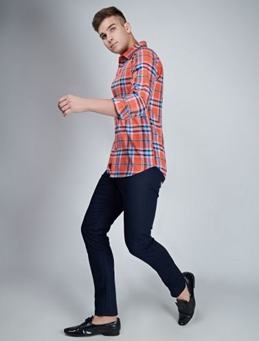 Blue Jeans and Orange Blue Check Shirts | blue jeans matching shirt