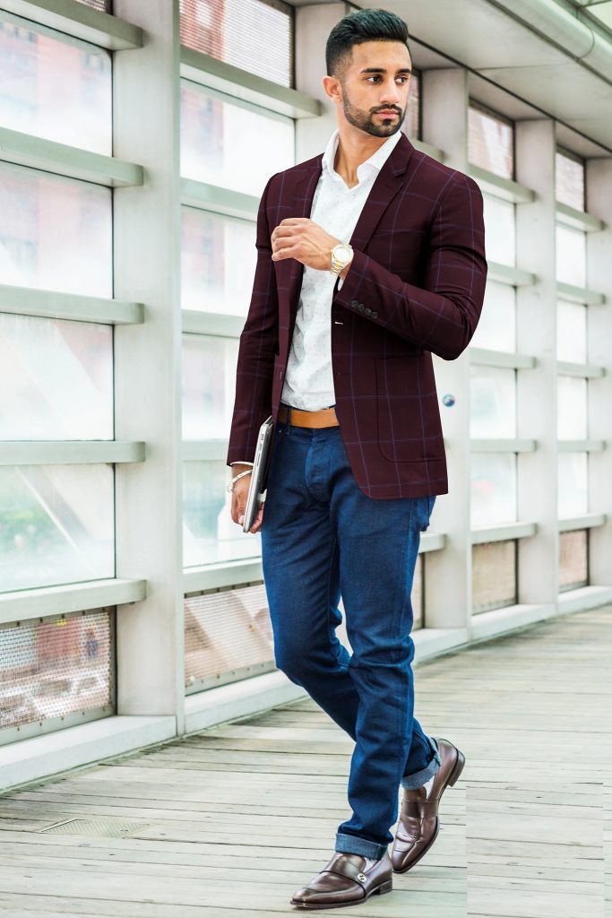 Maroon Blazer with White Shirt and Jeans