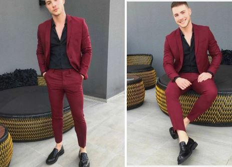 Maroon Blazer with Black Shirt and Maroon Pants