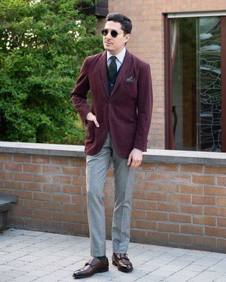 Maroon Blazer Combination with Grey Pants