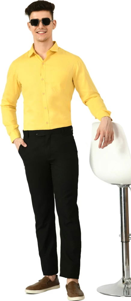 YELLOW SHIRT WITH BLACK PANTS | shirt and trouser combination
