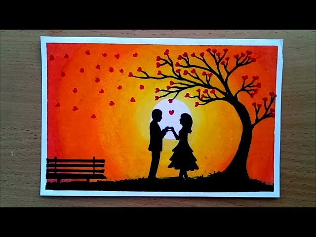 Sunset With Couple Drawing Valentine