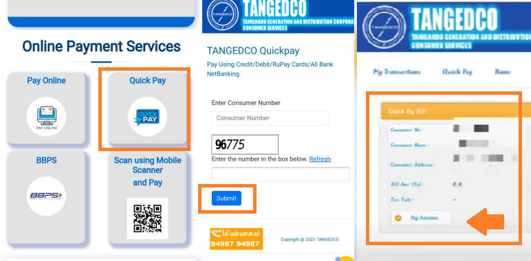 TNEB Quick Pay Online - Detailed Steps