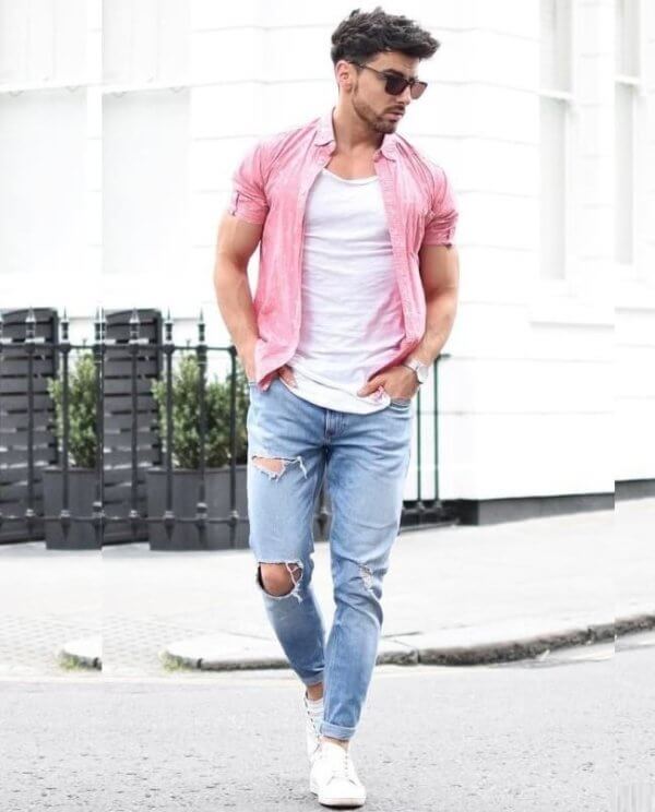 Pink shirt over your white tee | shirt with t-shirt Combination