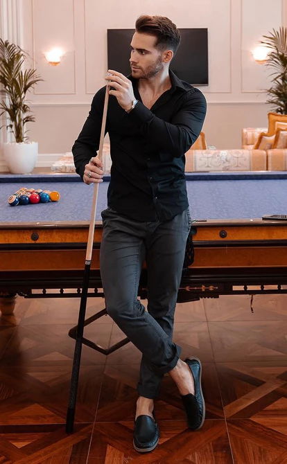 Black shirt with black jeans