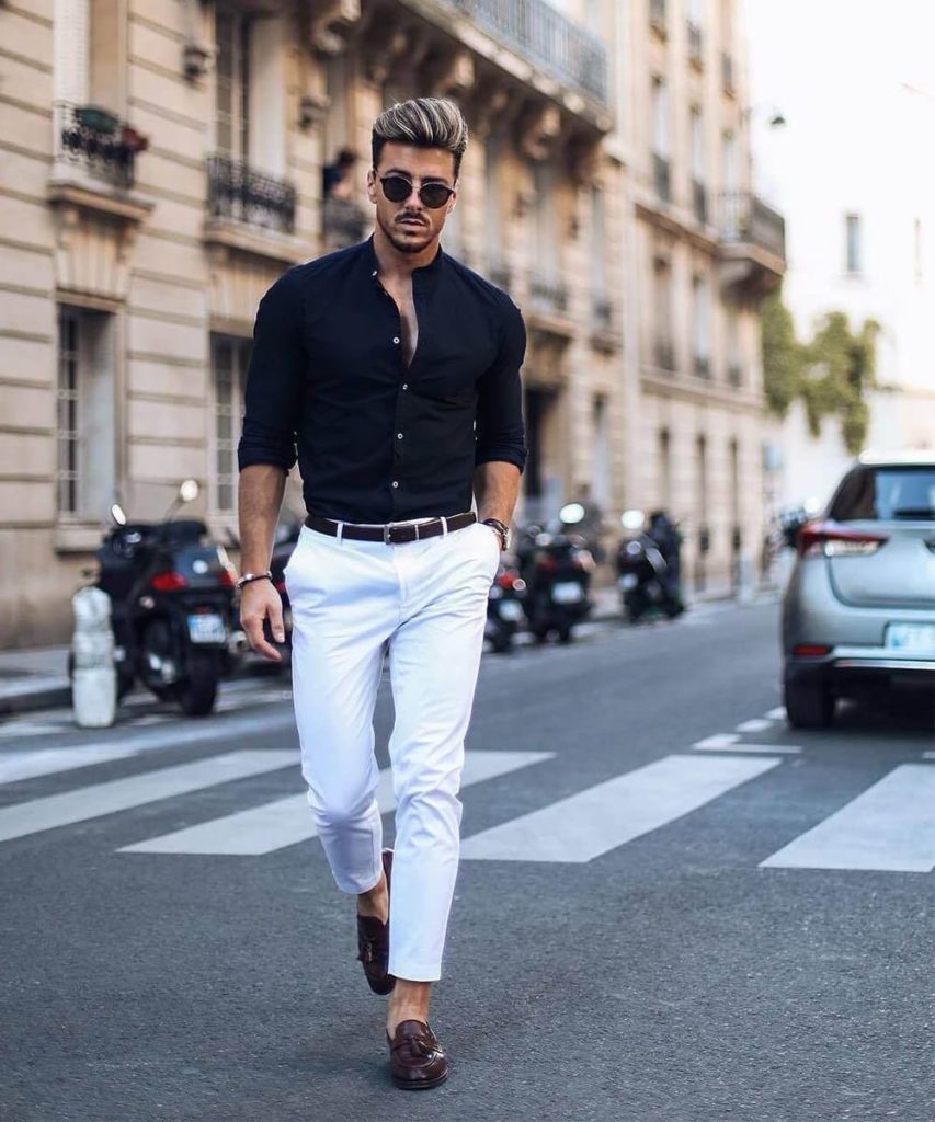Black Shirt and White Pant Combination